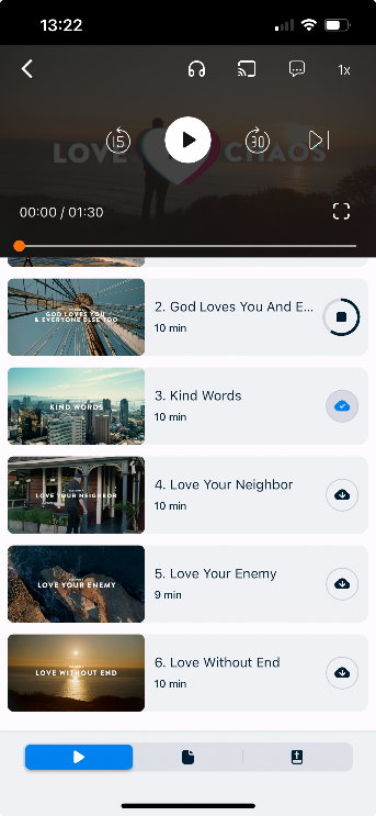 How do I use the Offline Playback feature in the RightNow Media app?
