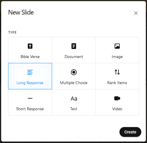 How do I add a Long Response slide to Interactive Content?